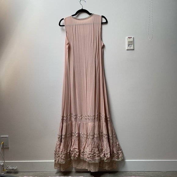 (SOLD) Vintage Pink Maxi Lace Dress with Ruffle Trims - Picture 2 of 5